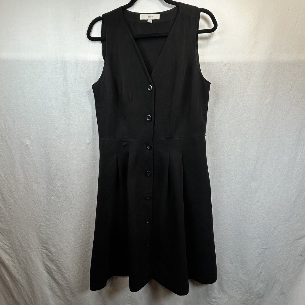 LOFT Black Sleeveless Button-Front Dress